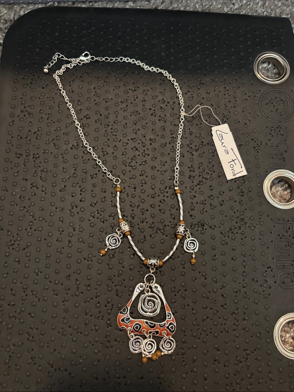 Silver and Orange Statement Pendant Necklace Laura Ford